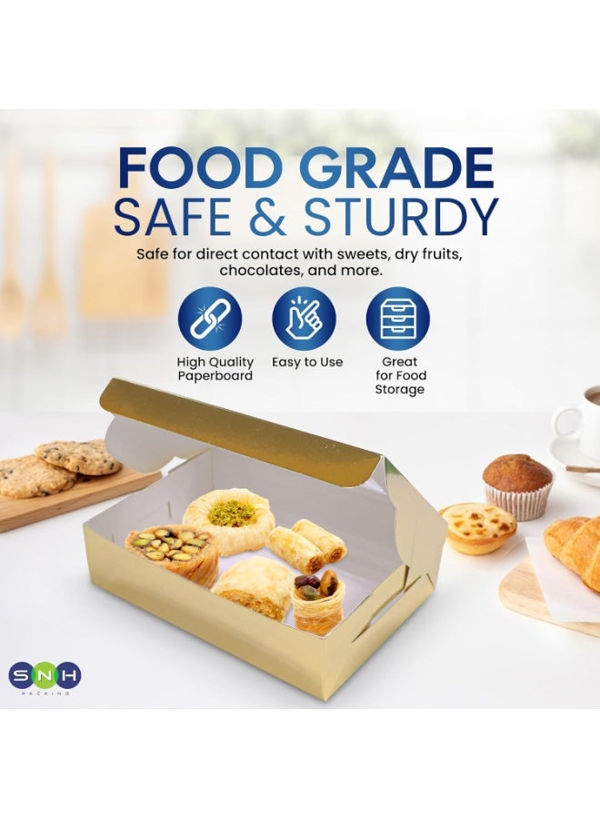 SNH Packing Pack 20 Gold Bakery Box with Window, size 15 x 15 cm Sturdy Aluminum Treat Boxes for Cookies, Pastries, Donuts & Cakes - Dessert Gift Boxes for Weddings, Birthdays & Party Favors - Image 5